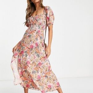 & Other Stories Floral Puff Sleeve Midi Dress